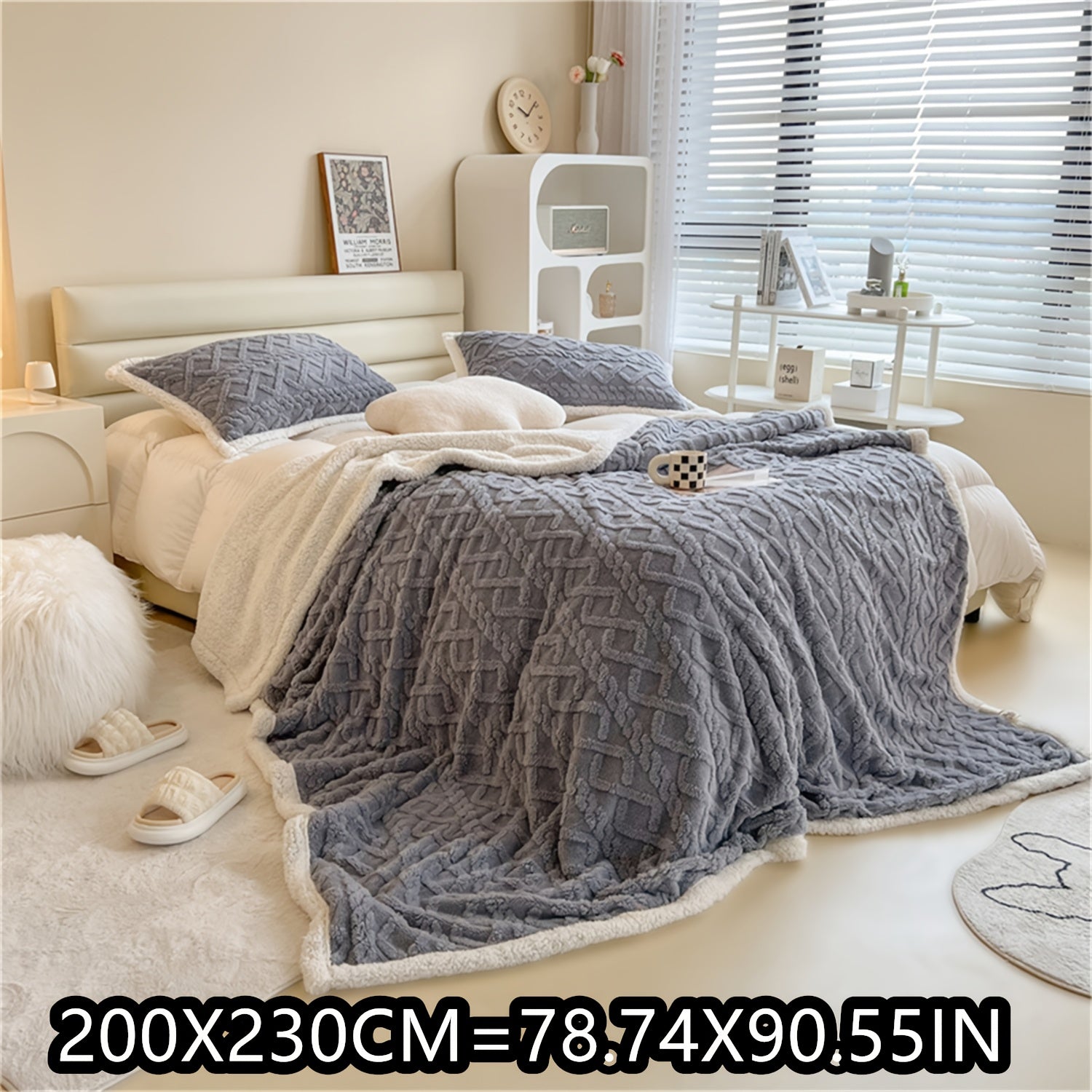 Blue Cable-Knit Fleece Blanket 150x200cm or 200x230cm for Bedroom Living Room Camping