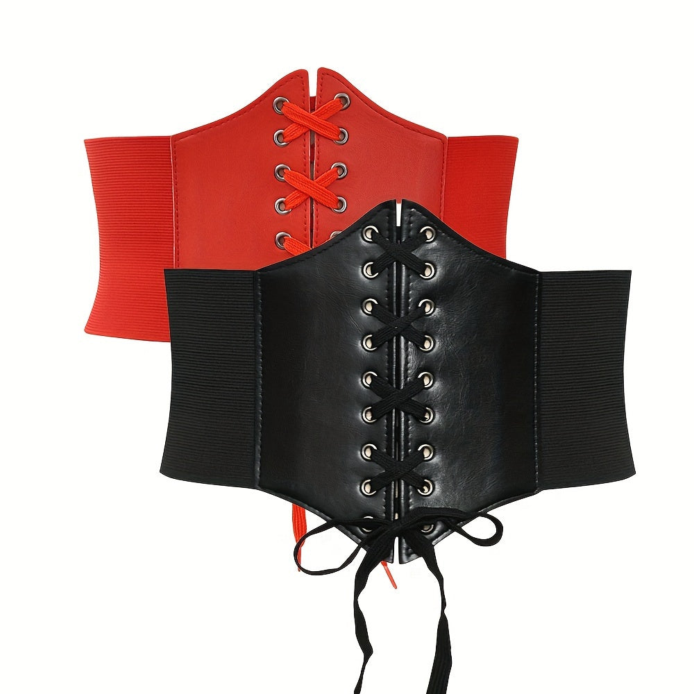 Women's Solid Color Elastic Waist Shaping Belt with Rivets for Casual and Party Wear