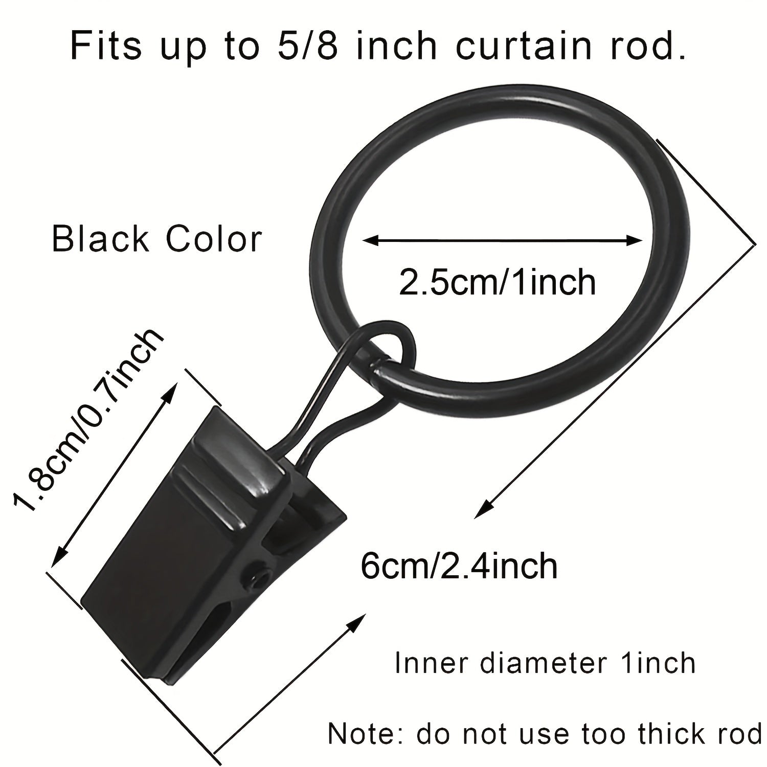 44 Gold Curtain Rings Clips Set for 5/8 Inch Rods with Hooks and Rings