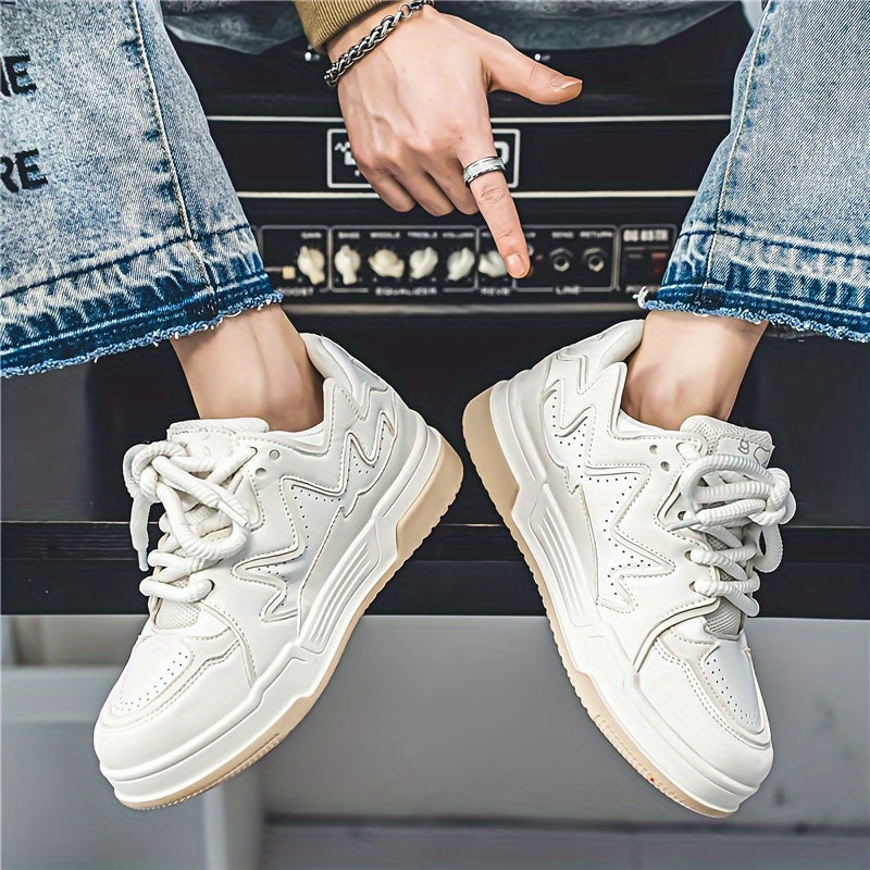 Women's Low-Top Casual Sneakers White Brown Synthetic Mesh Lace-Up Shoes