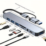 8-port USB 3.0 Type-C hubi, audio mikrofon va Micro SD karta o'quvchi bilan, noutbuklar va MacBook Pro uchun