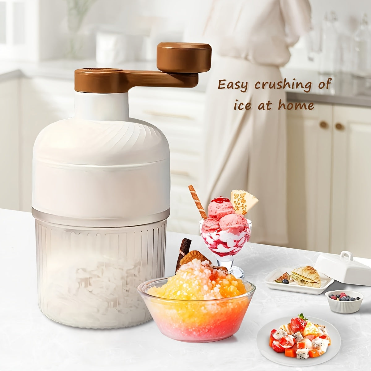 Trituradora de hielo manual portátil para cubitos de hielo y granizados de fruta, no necesita electricidad, para uso en casa y al aire libre