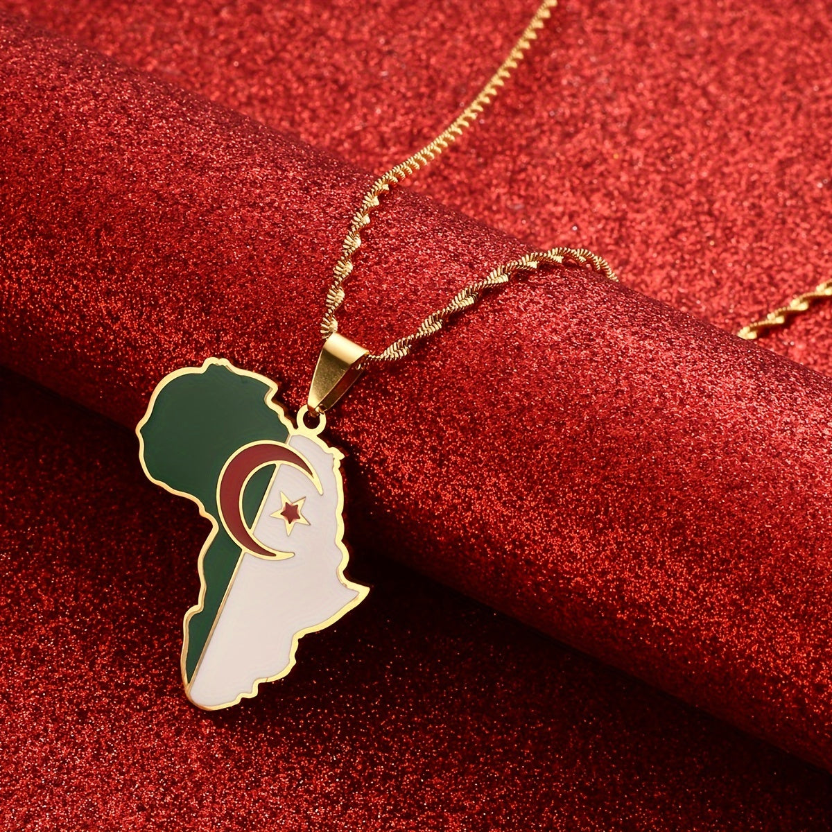 Stainless Steel Bangladesh Map Pendant Necklace Gold Tone Ethnic Style