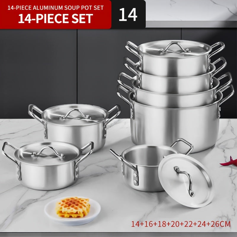 Set of Seven Aluminum Cooking Pots with Thickened Cross-Border Soup Pot Set 14-26cm
