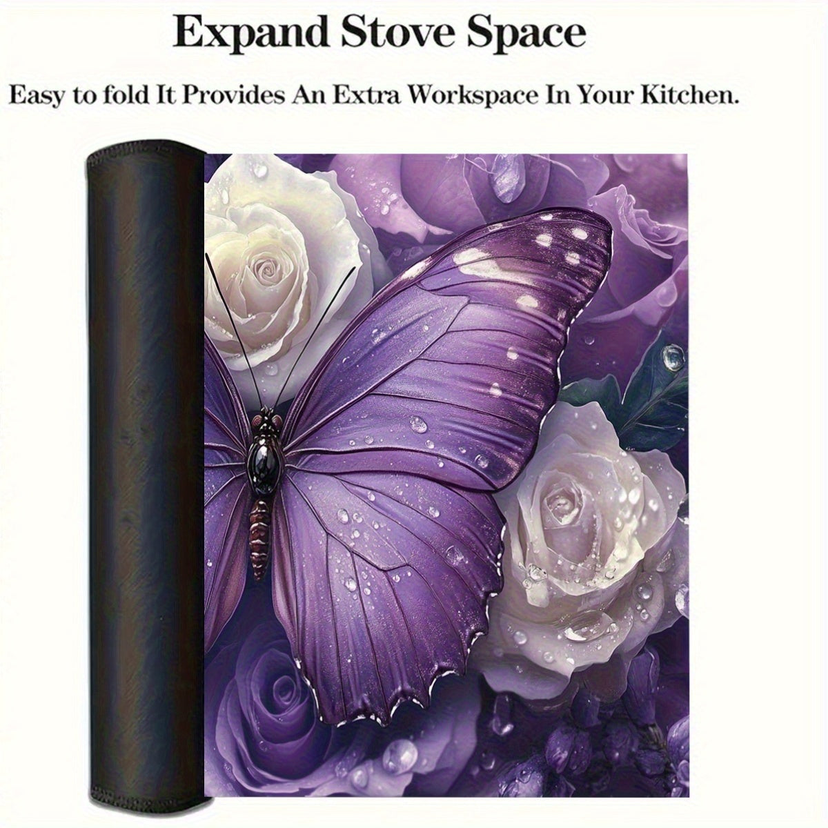 Binafsha rangli kapalak va gul naqshli quritish mato, pech usti himoya qiluvchi, issiqlikka chidamli, chizishga qarshi, sirg‘alishga qarshi, bardoshli