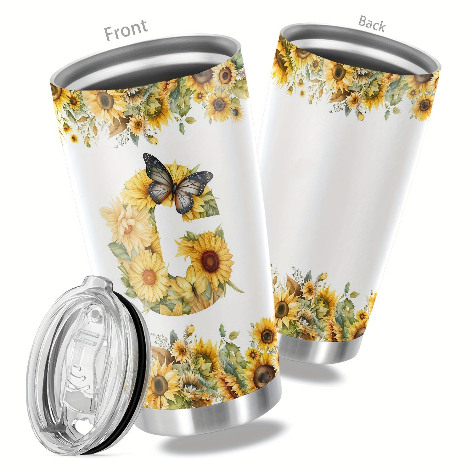 20oz Floral Initials Double-Walled Travel Mug for Women
