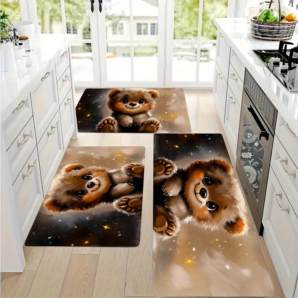 Alfombra de cocina para osito de peluche, absorbente, antideslizante, para lavandería, baño y entrada