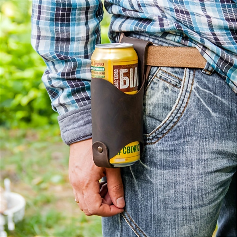 Faux Leather Beer Can Holder Waist Belt for 330ml and 500ml Cans Men Outdoor Events