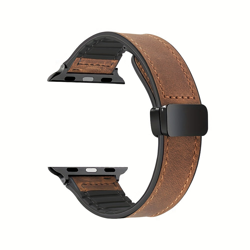 Silicone Leather Watch Band for Apple Watch Series 1-9 and SE 38mm-49mm Compatible with Ultra2 Smartwatch Strap