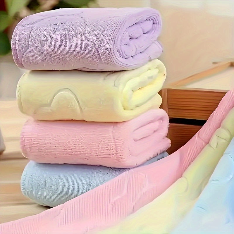4-Pack Microfiber Towels Embossed Squares Space Theme Soft Absorbent for Home Bathroom