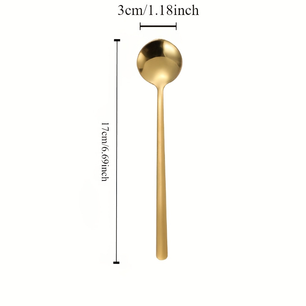 Set of 4 Golden Stainless Steel Coffee Spoons Small Round Polished Finish