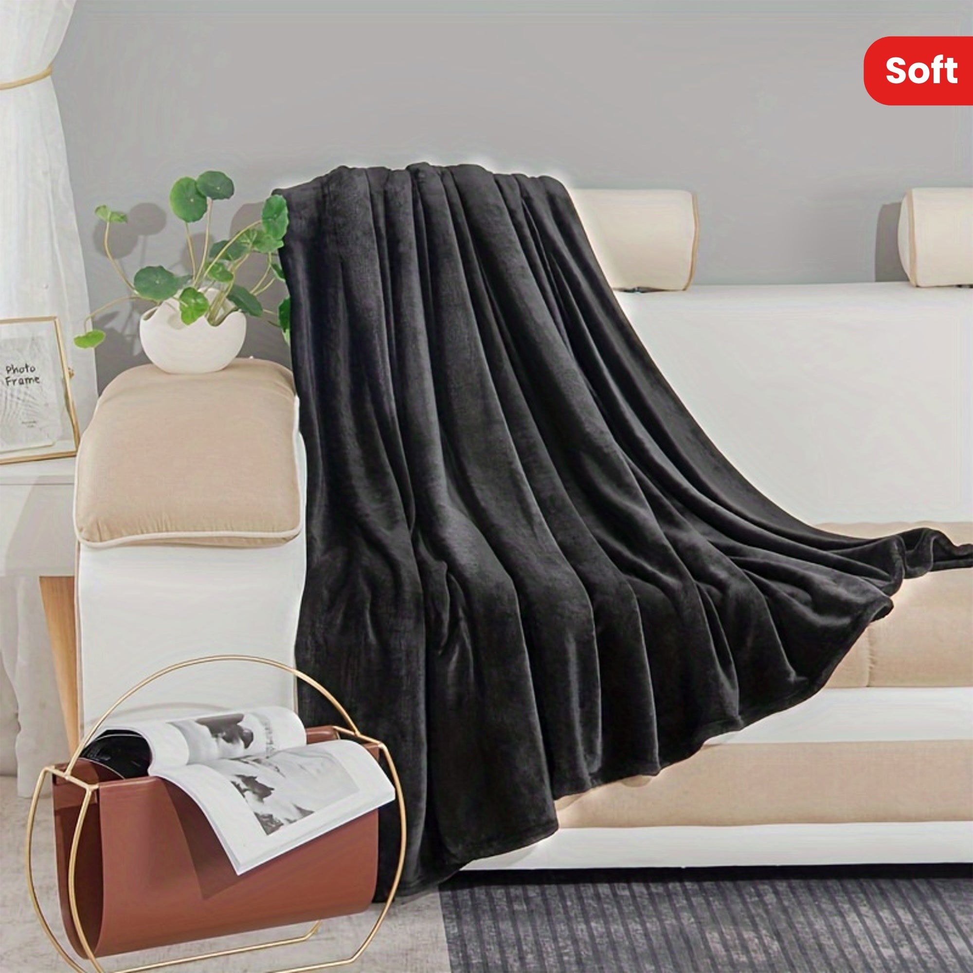 Black Soft Fleece Blanket for Office Travel Leisure and Gift 1pc