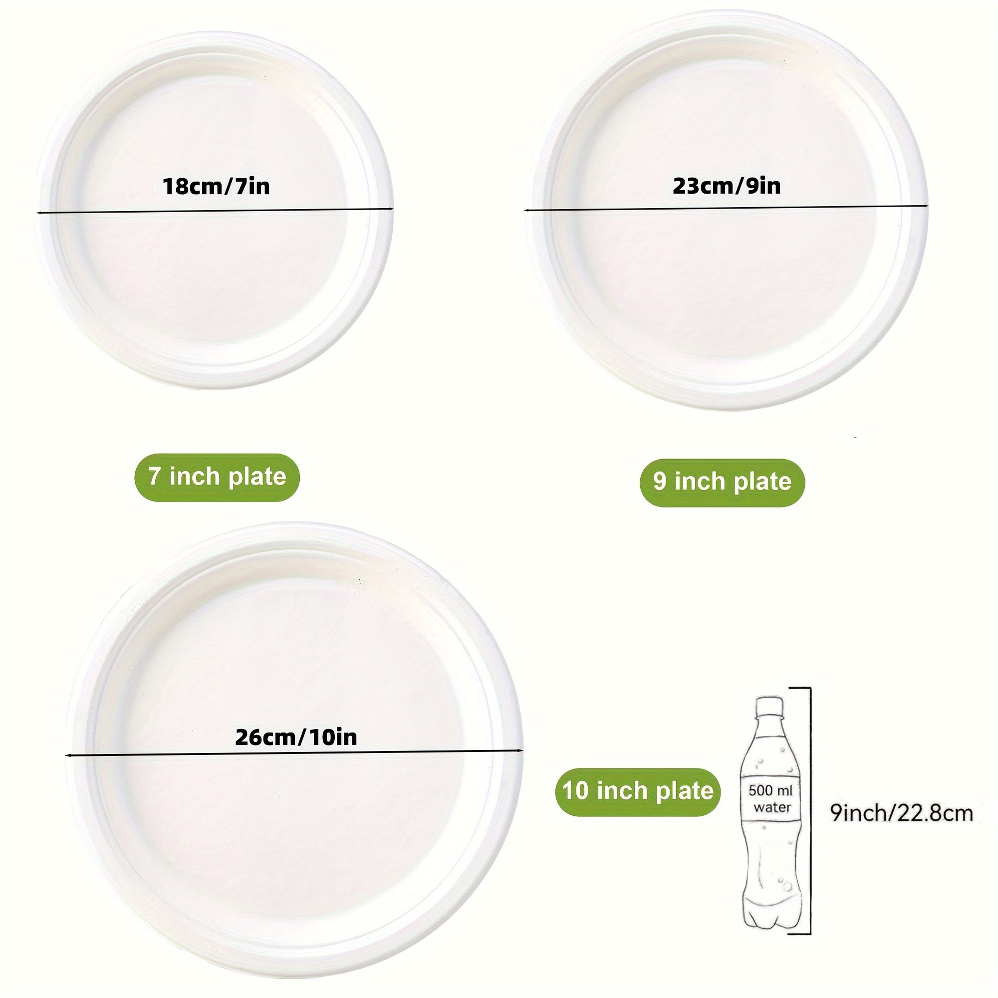 Bir martalik qog'oz plitalar 10 9 7 dyuym, 50 ta, 100 ta, partiyalar va pikniklar uchun paket