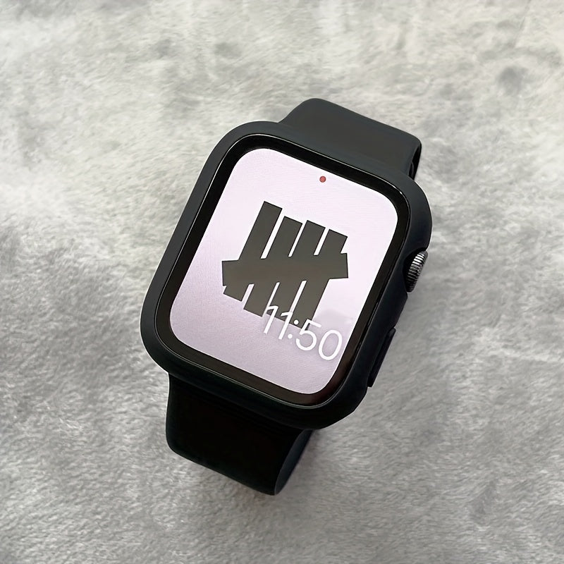 Silicone Watch Strap and Tempered Glass Case Set for Men Women Compatible with Apple Watch Series 38mm 40mm 41mm 42mm 44mm 45mm 49mm