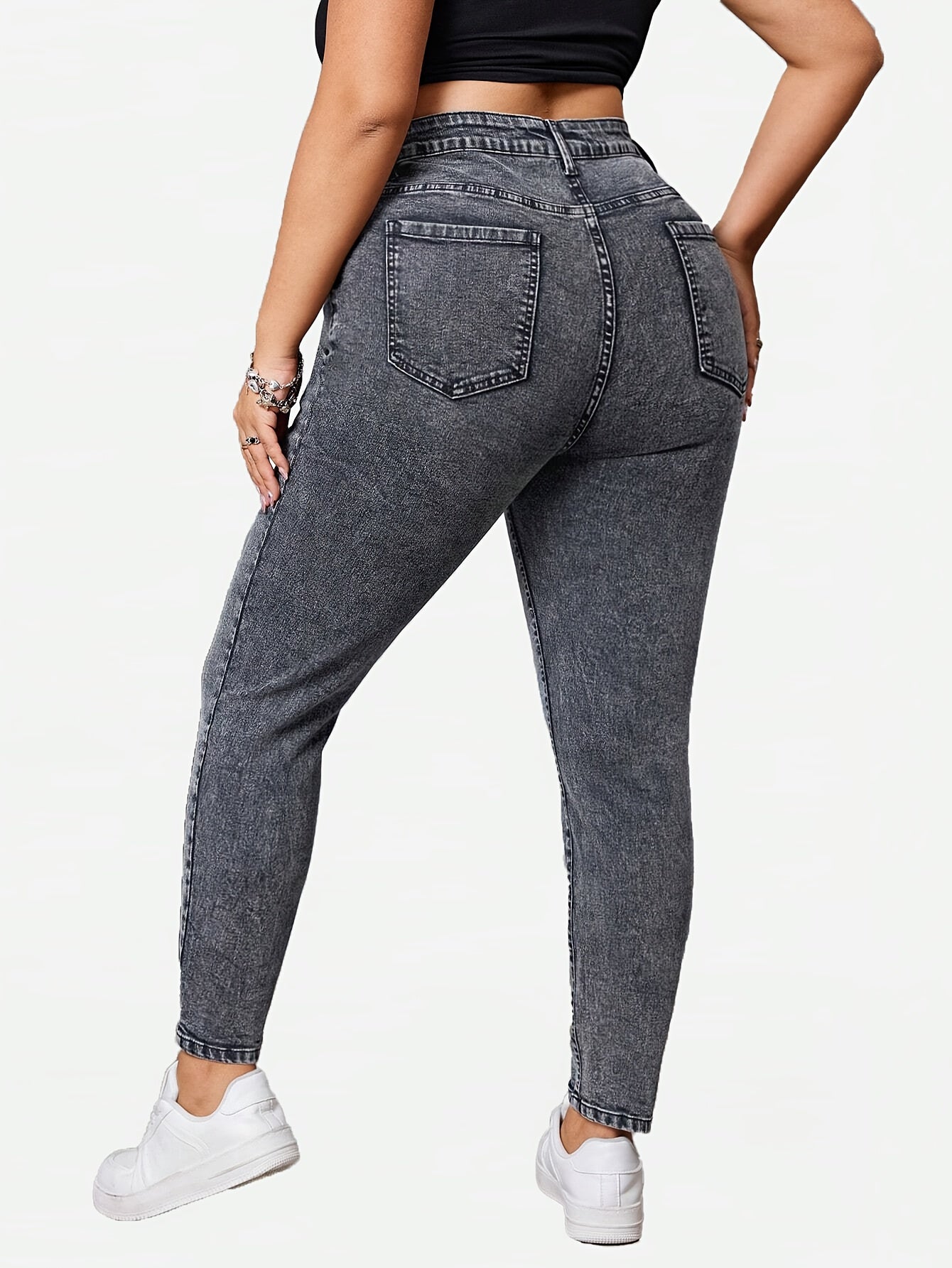 Plus-Size High-Waisted Skinny Jeans Heather Gray Woven Denim Distressed