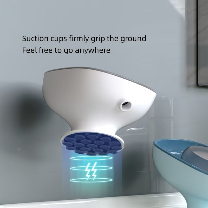 Suction Cup Soap Dish White Plastic No-Drill Bathroom Countertop Drainage