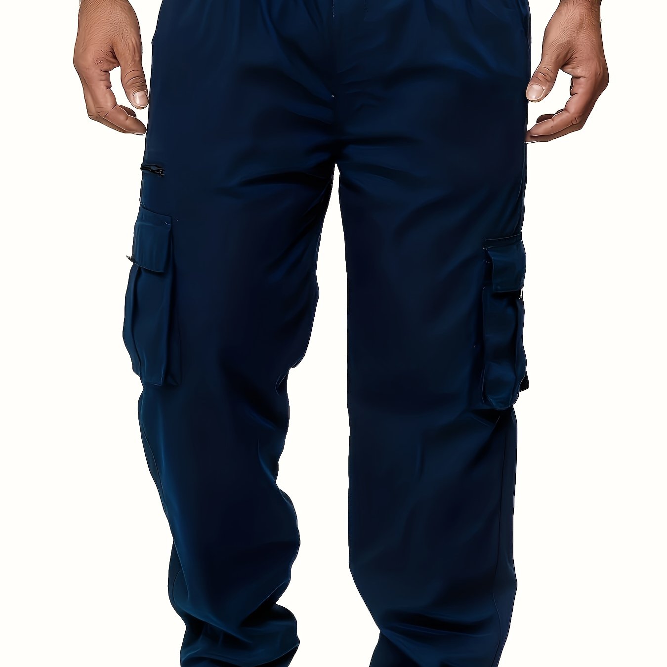 Men's Khaki Cargo Pants with Multiple Pockets Durable Polyester Elastic Waistband All-Season Casual Sports Plus Size
