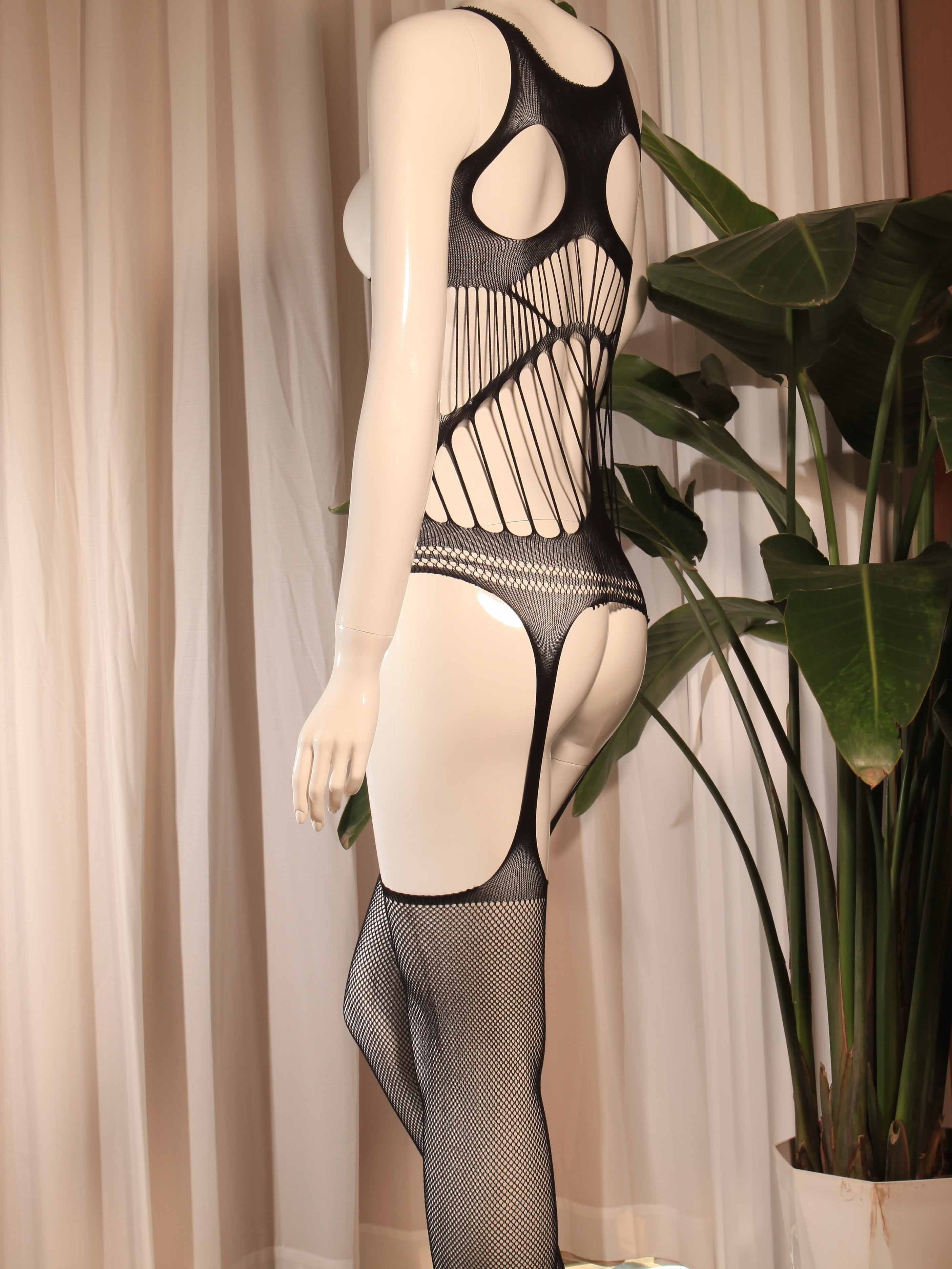 Conjunto de pijama de encaje de malla para mujer con tela transparente