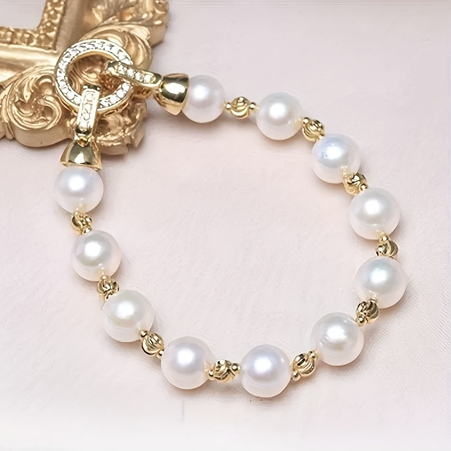 Freshwater Pearl Bracelet with Rhinestone Clasp for Birthdays Weddings Anniversaries