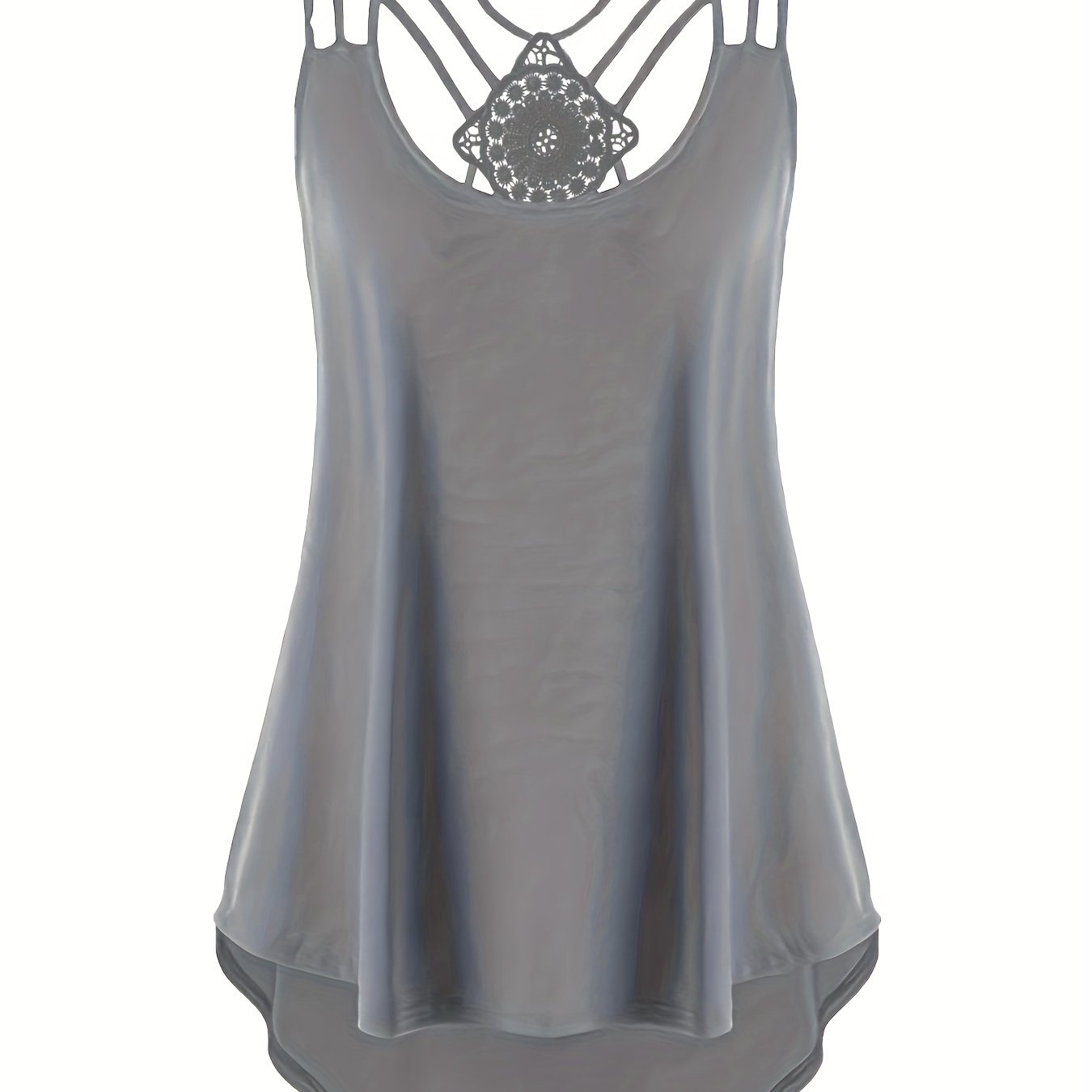 Top sin mangas de talla grande para mujer con encaje negro, casual, bohemio, verano