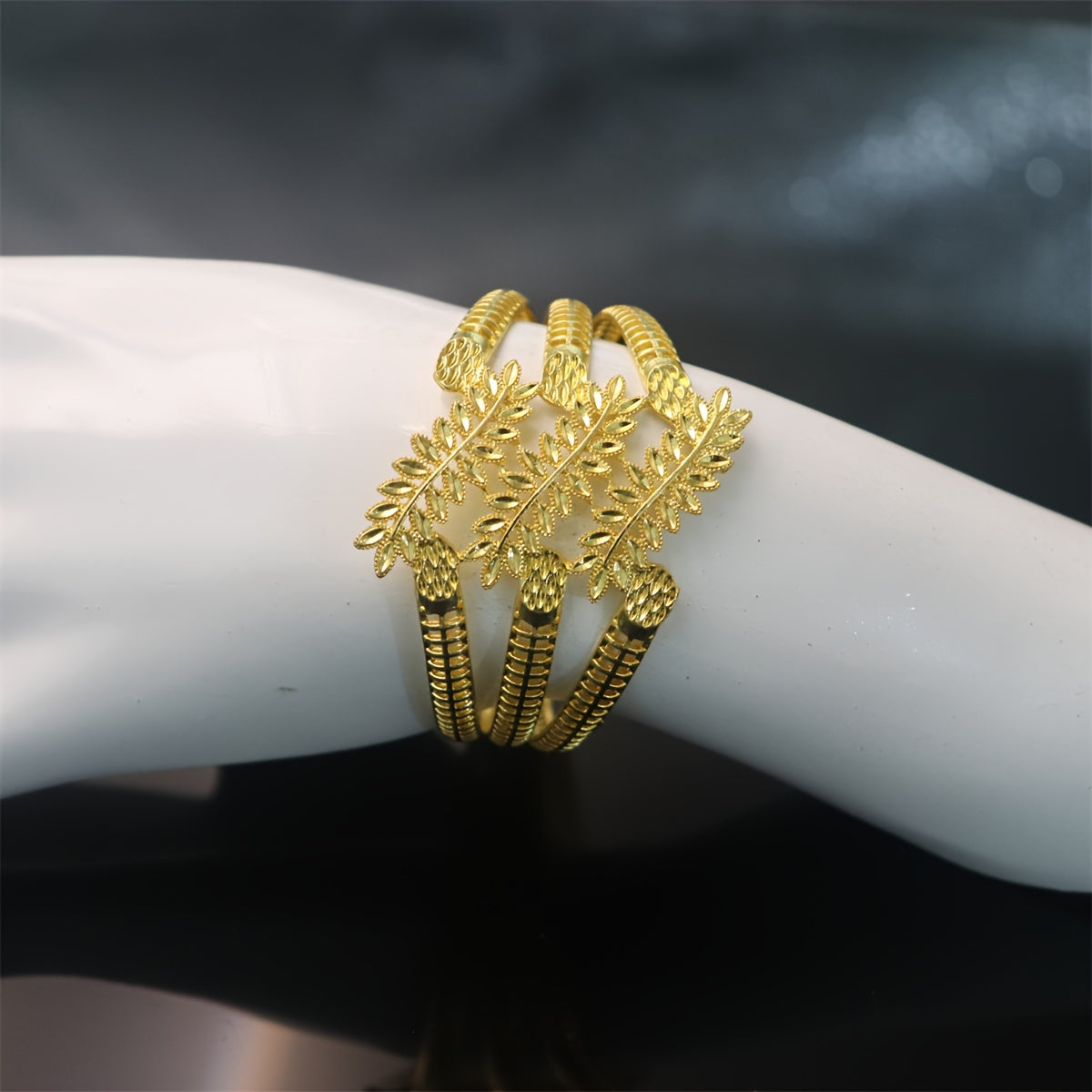 Gold Flower Bangle Bracelet with Rhinestones for Formal Events