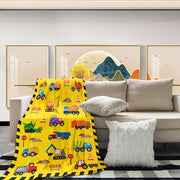 Пуховое фланелевое одеяло с изображением строительной техники - Уютный дизайн экскаватора и самосвала, универсальный азиатский стиль - Легкий вязаный чехол для всех сезонов, 100% полиэстер, дышащий и мягкий