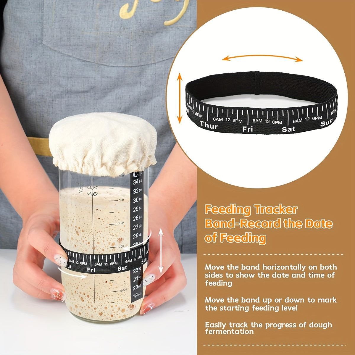 Sourdough Starter Kit with Glass Jar Thermometer Cloth Cover and Lid
