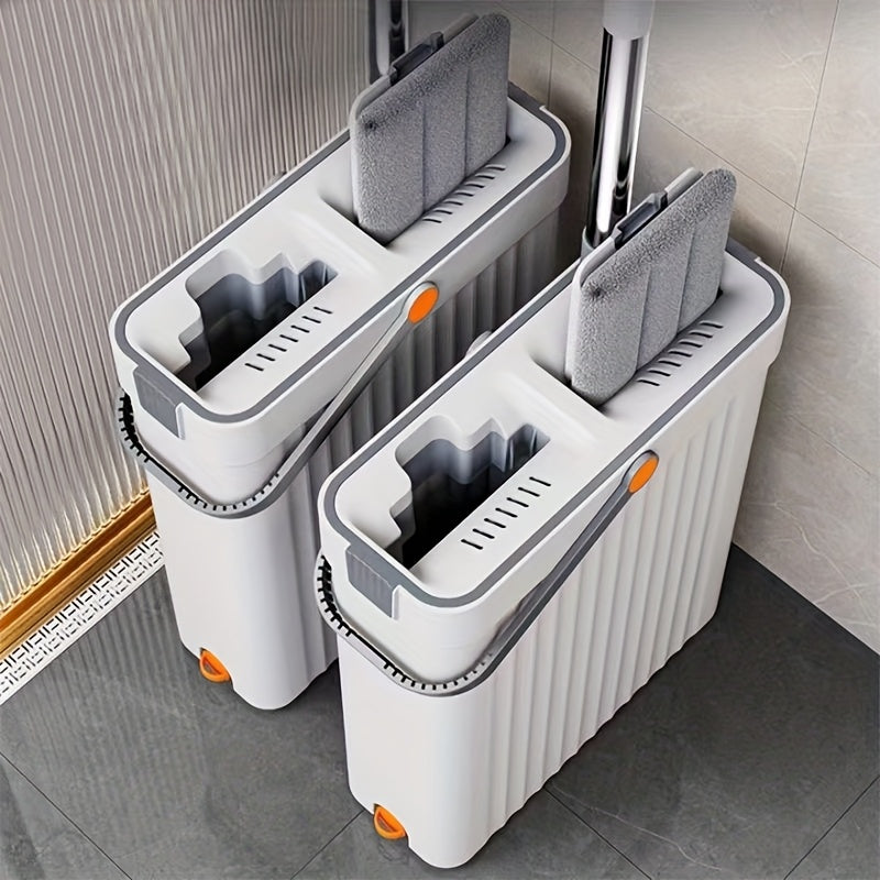 Microfiber Flat Mop and Bucket Set with 2 Washable Pads for Small Spaces