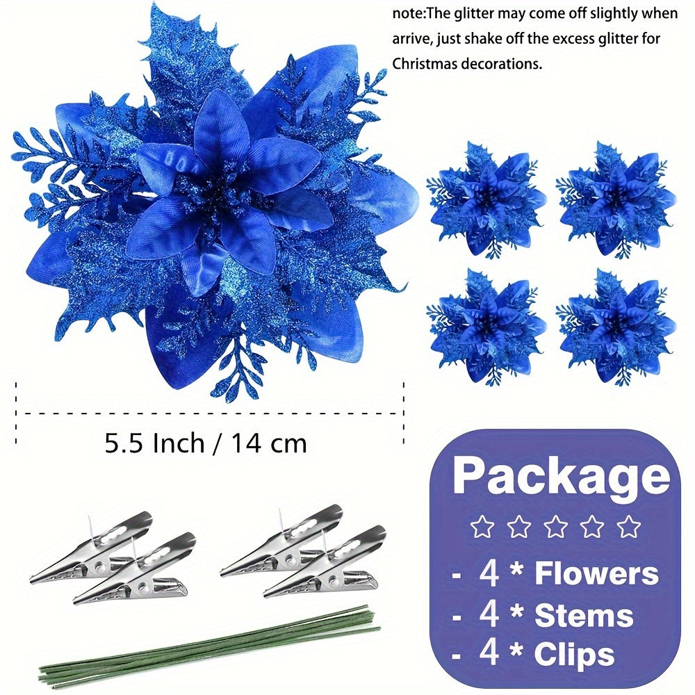 Artificial Flowers Set of 4 Red 5.5 Inch Stems with Clips for Decorations