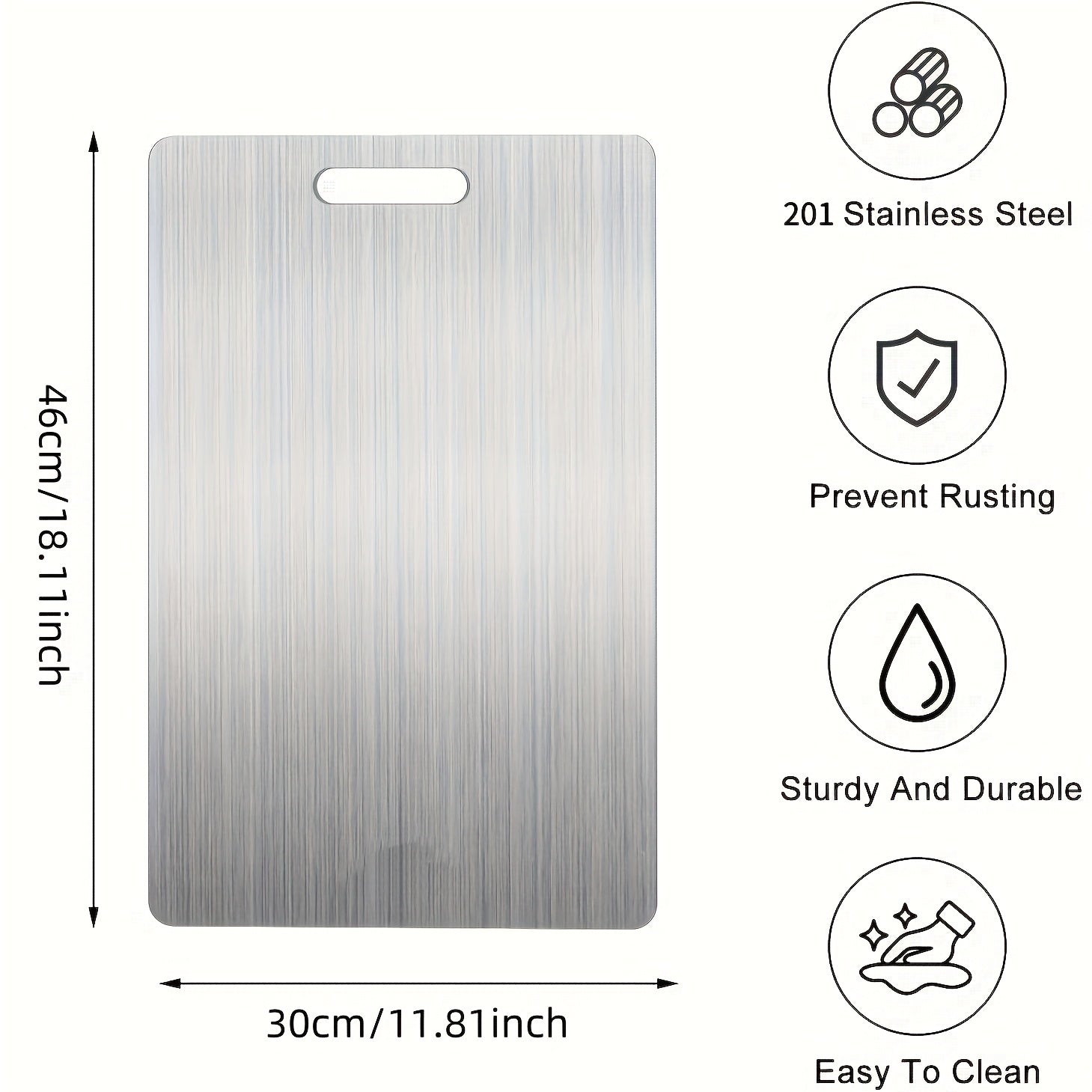 Stainless Steel Double-Sided Cutting Board for Food Prep and Dough Kneading