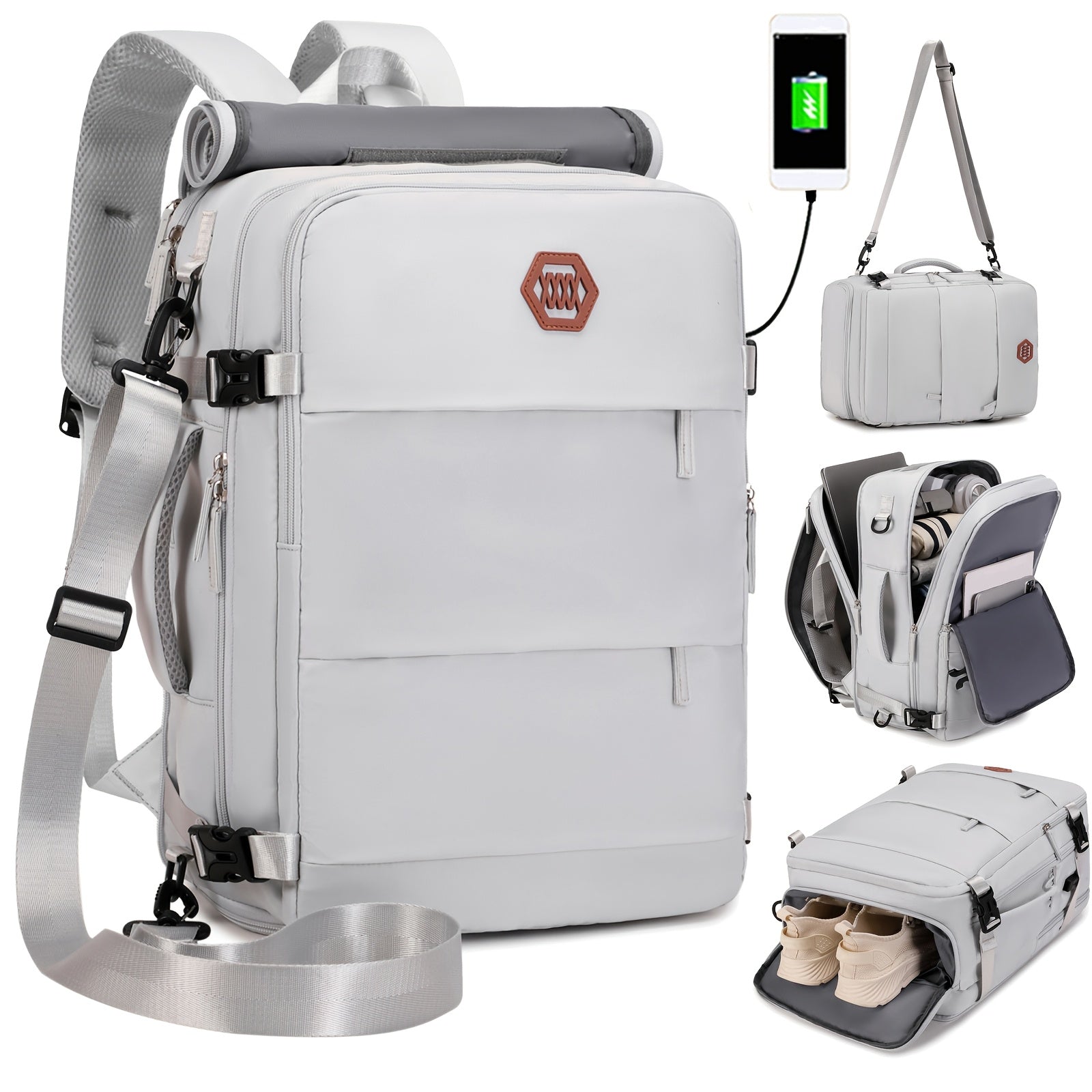 Mochila aprobada para vuelos para hombres con compartimento para zapatos, compatible con portátil de 15.6 pulgadas, ideal para viajes de negocios casuales