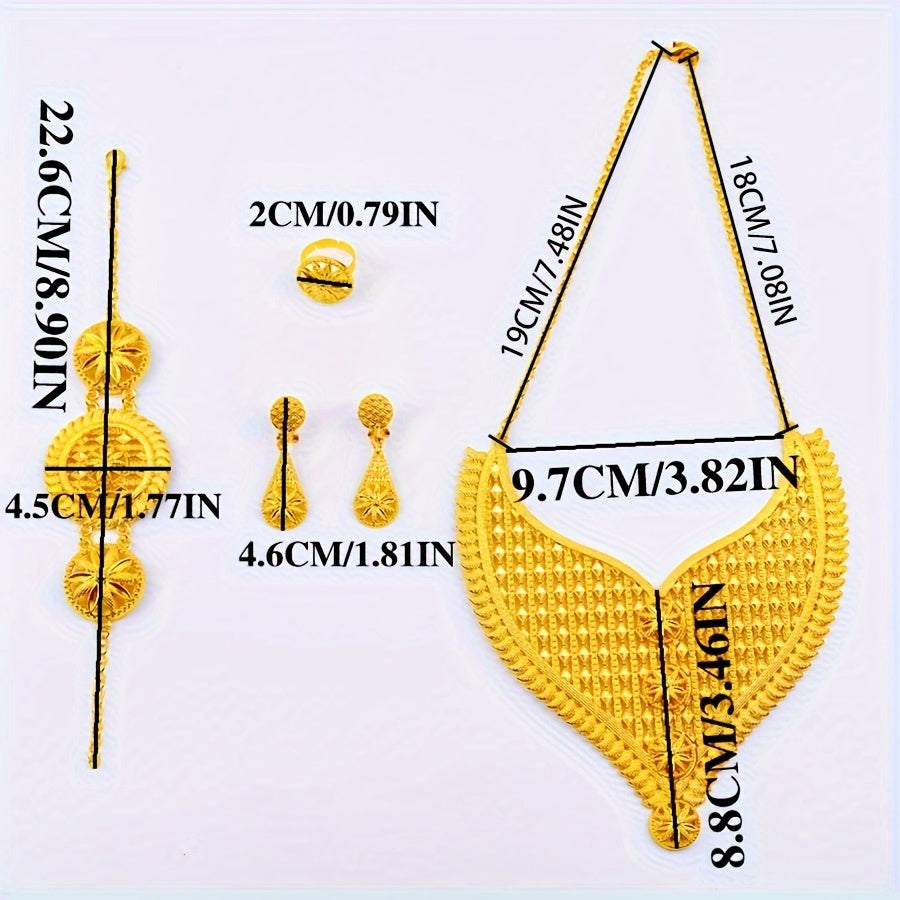 Middle East Jewelry Set with Earrings Rings Bracelets and Necklaces 24K Gold Plated for Dubai Women Wedding