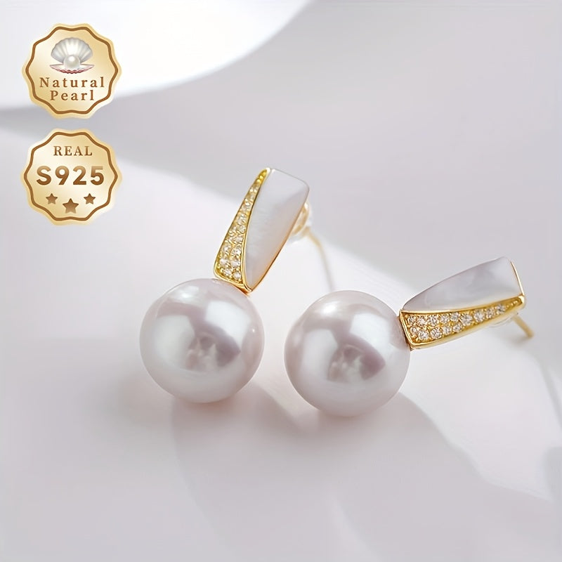 Women's Silver Earrings with Natural Freshwater Pearls 11-12mm Gift Box