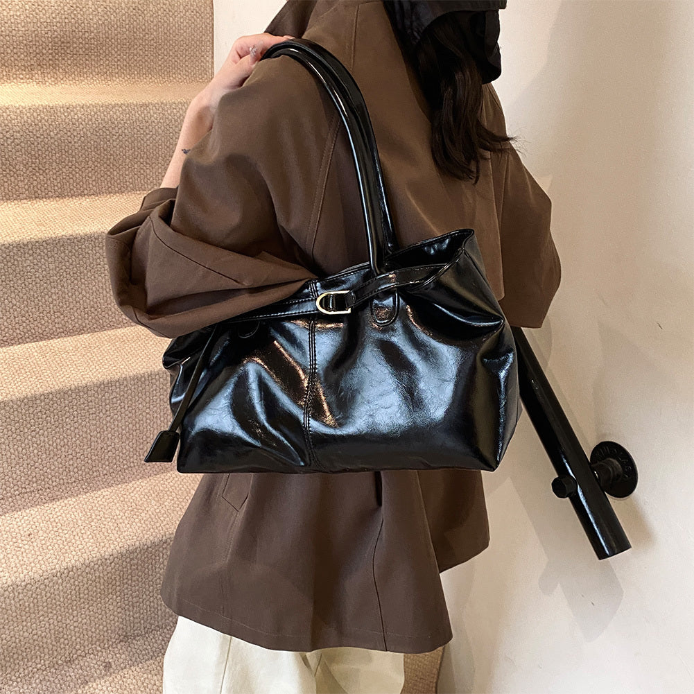 Женская сумка-тоут из искусственной кожи на плечо, черная, однотонная, повседневная