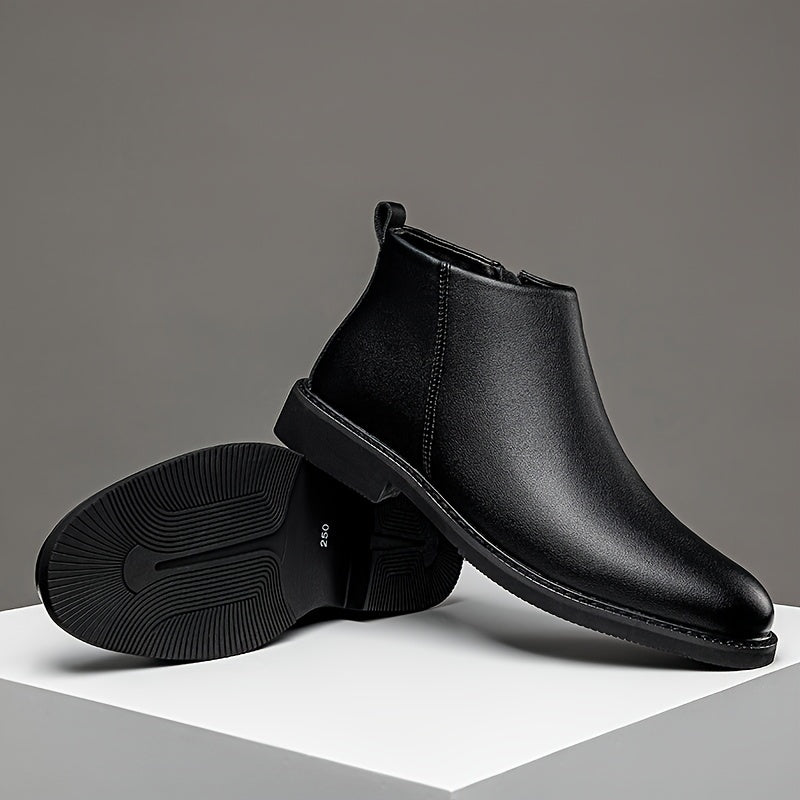 Мужские полусапоги на среднем каблуке из искусственной кожи однотонные круглым носком на резиновой подошве повседневные деловые туфли