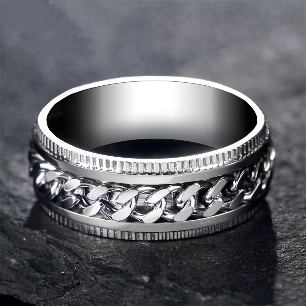 Black Rotating Rings for Men, Minimalist Stylish Jewelry with Concave Grooves