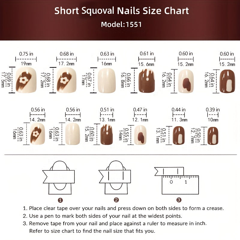 Uñas cortas de mujer, uñas postizas cuadradas, brillo, blanco rosa con diseño de flores, 24 piezas