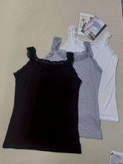 Pack de 3 camisetas sin mangas con encaje para mujer, casuales para todas las estaciones, negro, gris, blanco