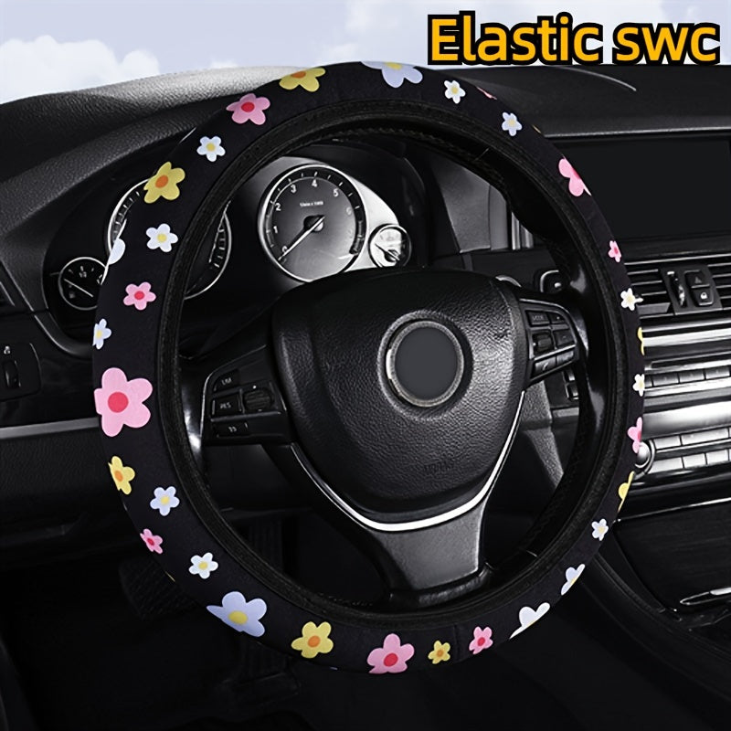 Universal Floral Pattern Car Steering Wheel Cover Breathable Non-Slip Polyester