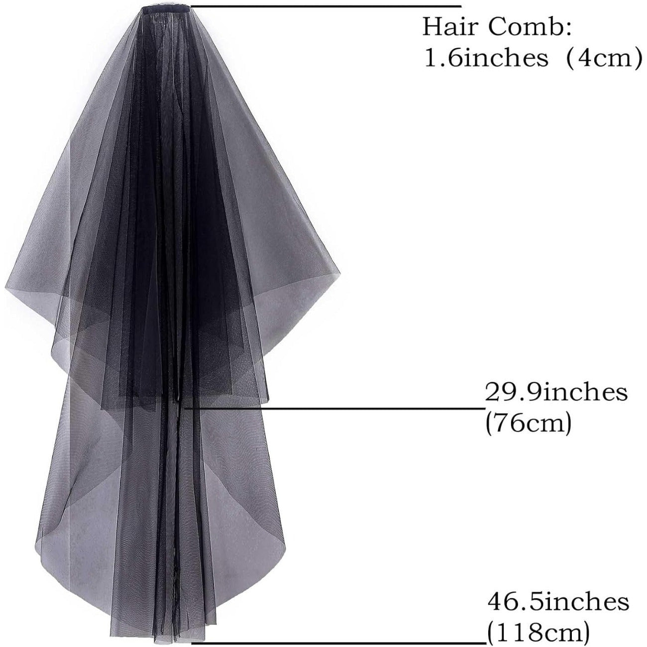 Black Lace Bridal Veil with Comb Fingertip and Long Length for Weddings and Occasions