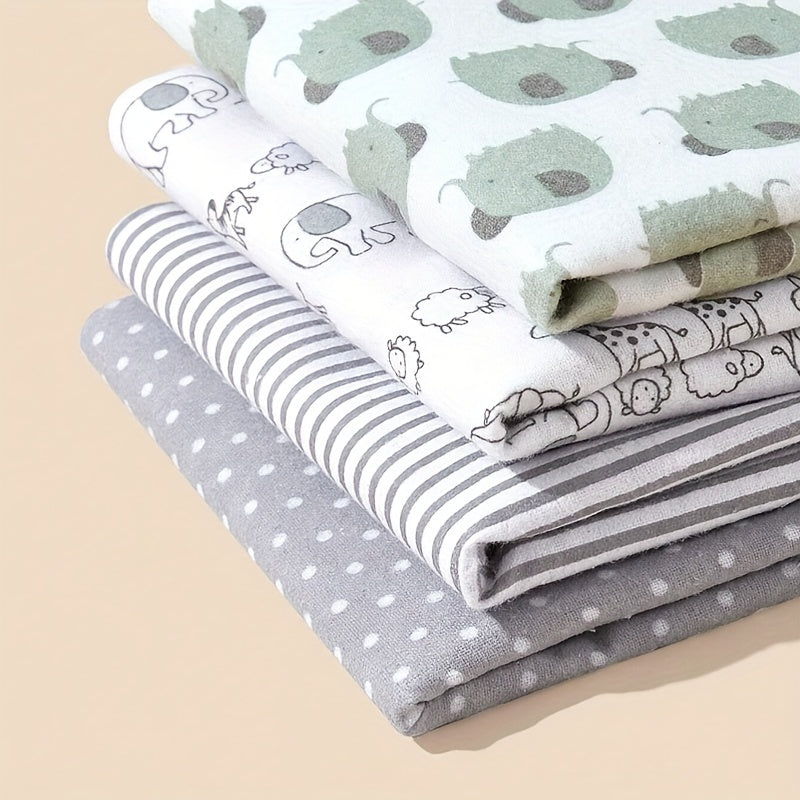Set of 4 Soft Flannel Swaddle Blankets for Newborns and Nursery