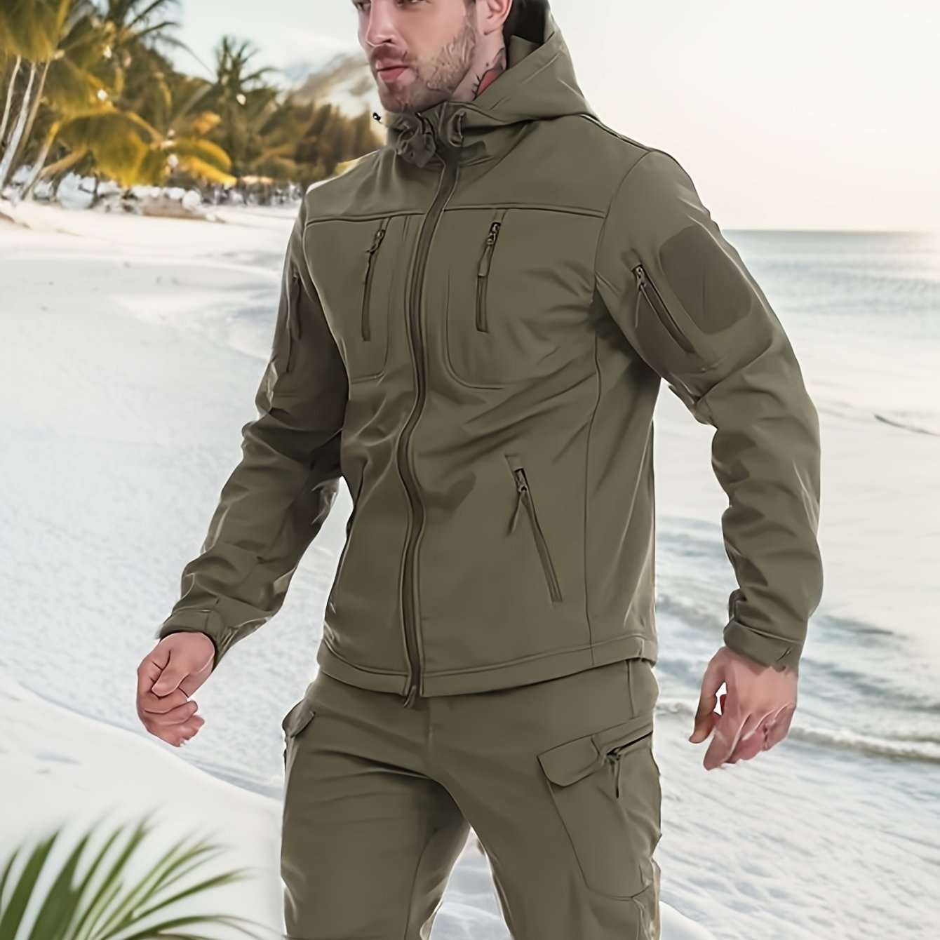Men's Softshell Tactical Jacket Hooded Zipper Closure Warm Fall Winter Outerwear