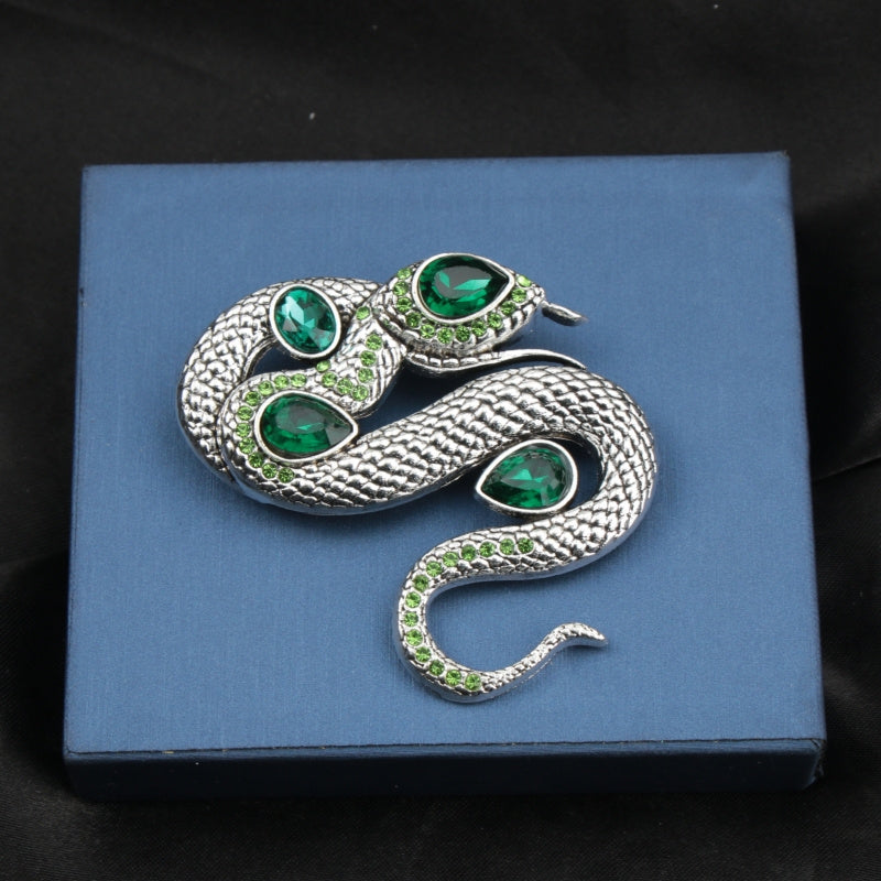 Broche antiguo de serpiente de cristal con rhinestones para chaquetas y suéteres