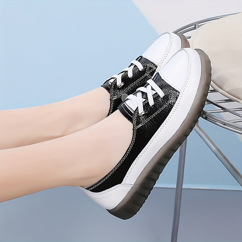 Women's Synthetic Leather Sneakers All-Season Lightweight Non-Slip Casual Shoes in White Red Black