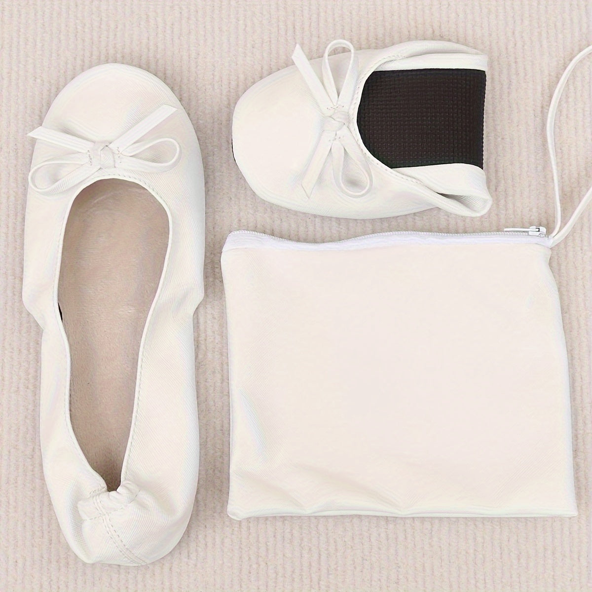 Women's Lightweight Foldable Dance Shoes with Bow, Slip-On PU Cover TPR Sole