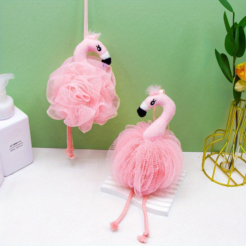 Exfoliante corporal de esponja de luffa Pink Flamingo con diseño de dibujos animados para baño y exfoliación