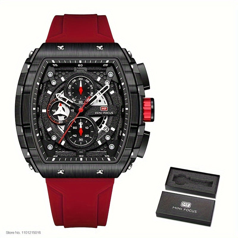 Women's Mini Focus Chronograph Quartz Watch Tonneau Pointer Silicone Strap Auto Date