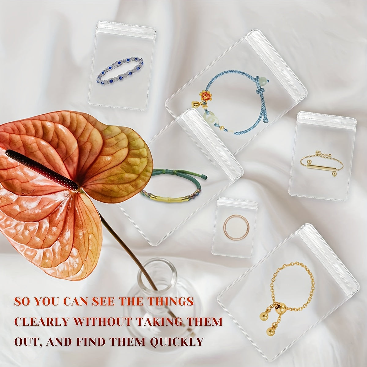 Yuzta o'z-o'zini yopadigan zargarlik buyumlarini saqlash sumkasi to'plami, uzuklar va sirg'alar uchun