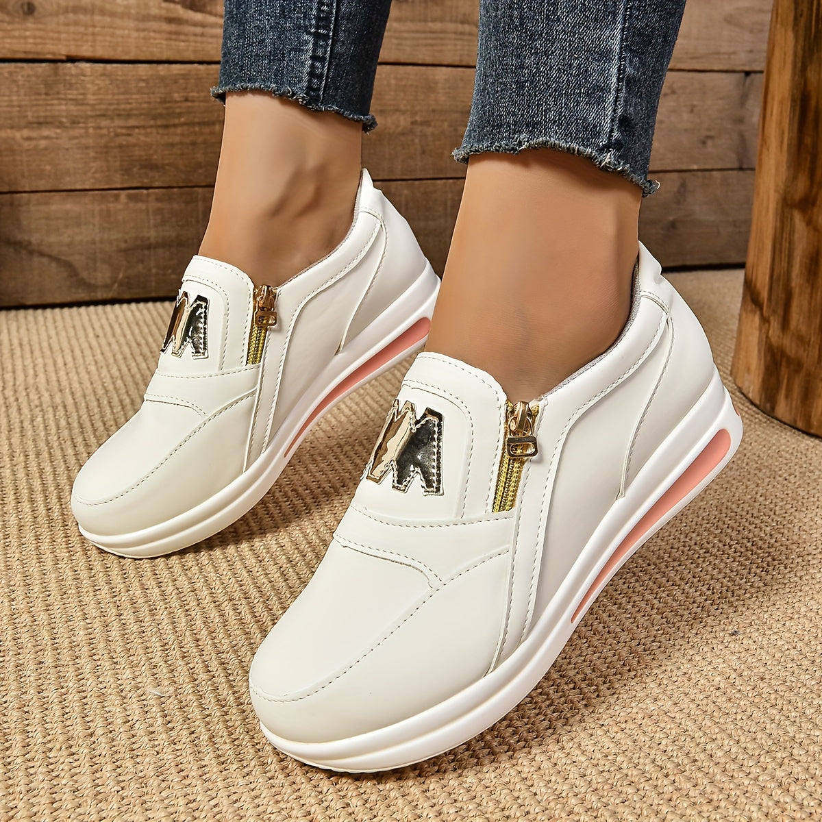 Women's Synthetic Letter Print Platform Sneakers, Low-Top Casual Shoes
