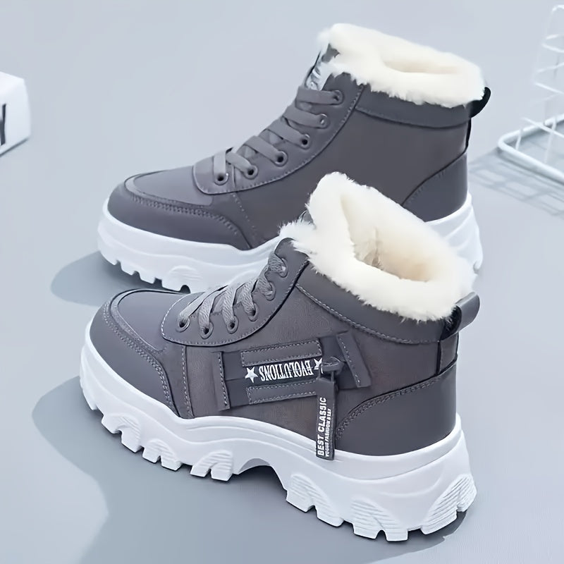 Women's Fleece-Lined Casual High-Top Sneakers Solid Color Lightweight